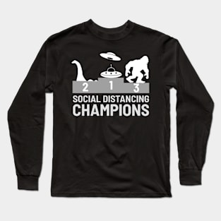 Social Distancing Champions Bigfoot UFO Nessie Funny Gift Long Sleeve T-Shirt